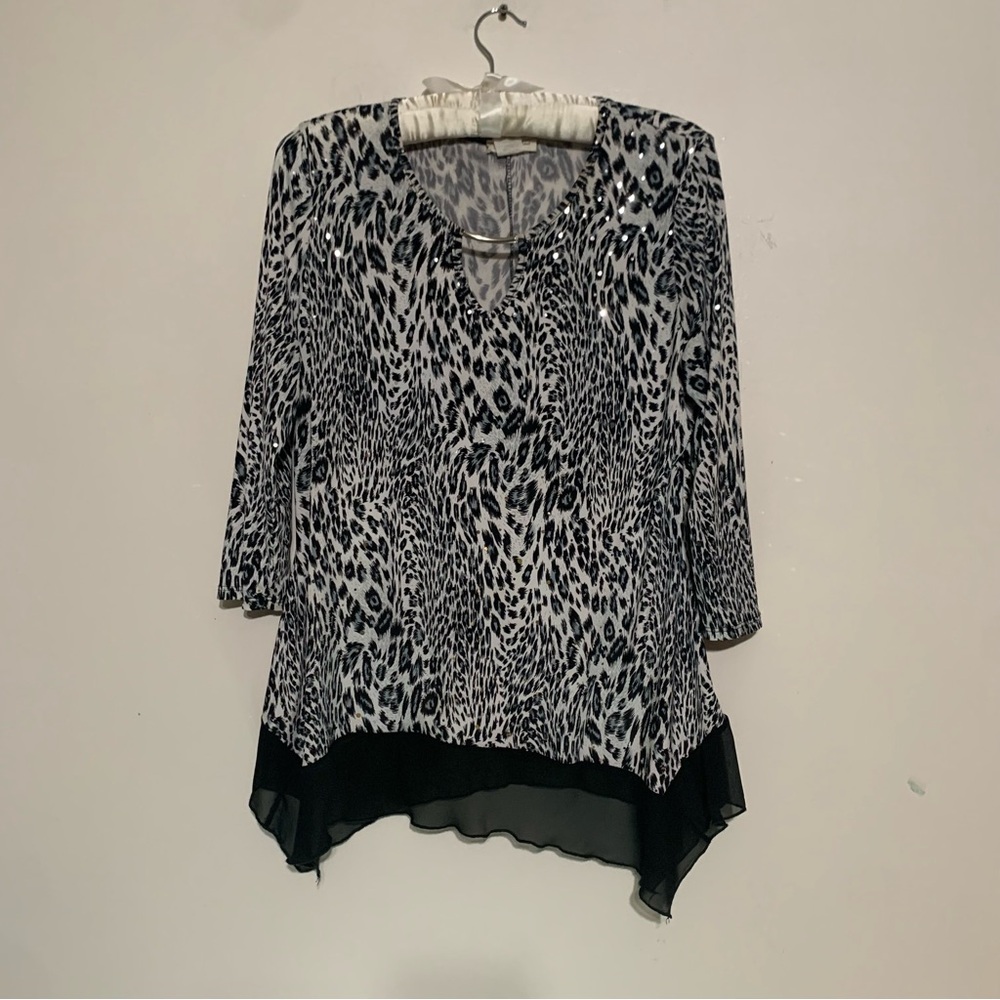 Brittany Black Monochrome Animal Print Blouse X-Large